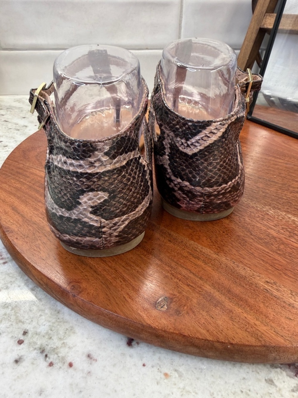 Madden Girl Brown Snake-Print T-Strap Sandals with Gold Toe Accent - Picture 5 of 7